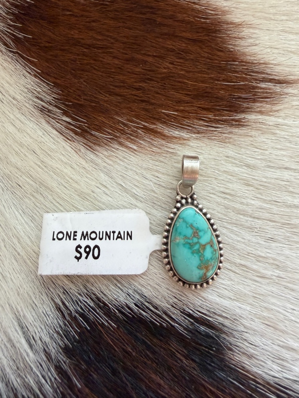 ❤️ Lone Mountain Turquoise Navajo Style Pendant Matte Sterling Silver - Picture 3 of 12